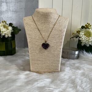 NEW Alexandra Beth Vintage Geode Amethyst Druzy Heart Pendant Necklace 17” NWOT